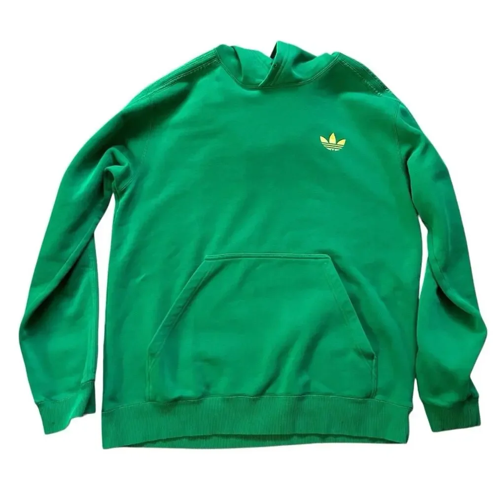Adidas Men's Lime Green Yellow Trefoil Hoodie Striped Large Streetwear Hiphop